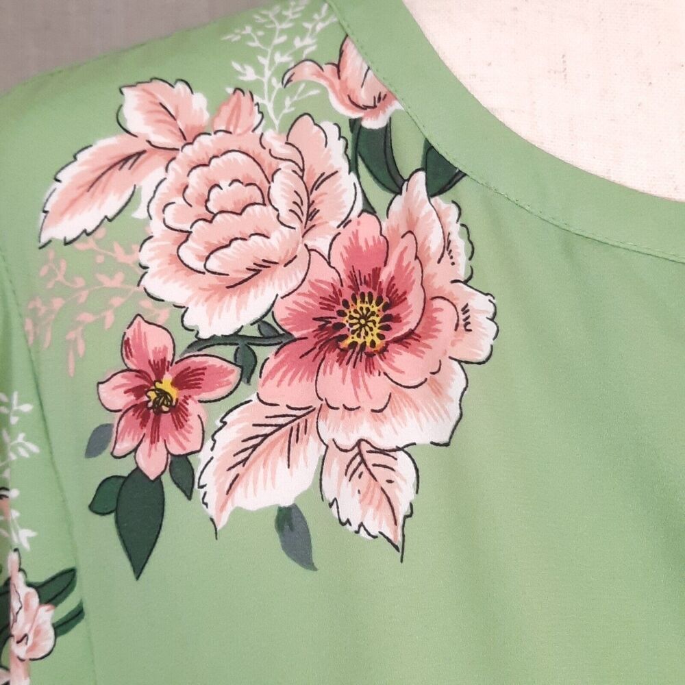 LOFT Babydoll Peasant Top Size Medium Empire CottageCore Boho Chic Floral Green - Picture 7 of 15